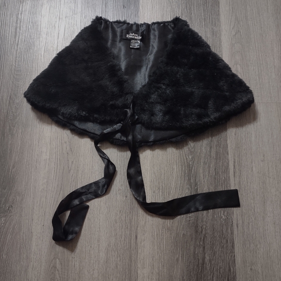 Black Tie Front Fur Wrap Shawl - Picture 2 of 6